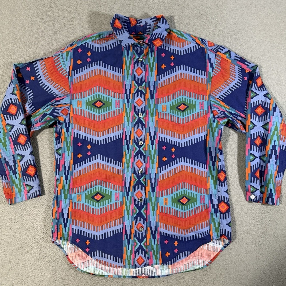 Vintage Perry Ellis America 90s Mens Button Down Shirt Native Print Size Medium